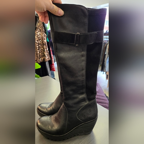 Fly London Black Heeled Boots - Picture 1 of 1